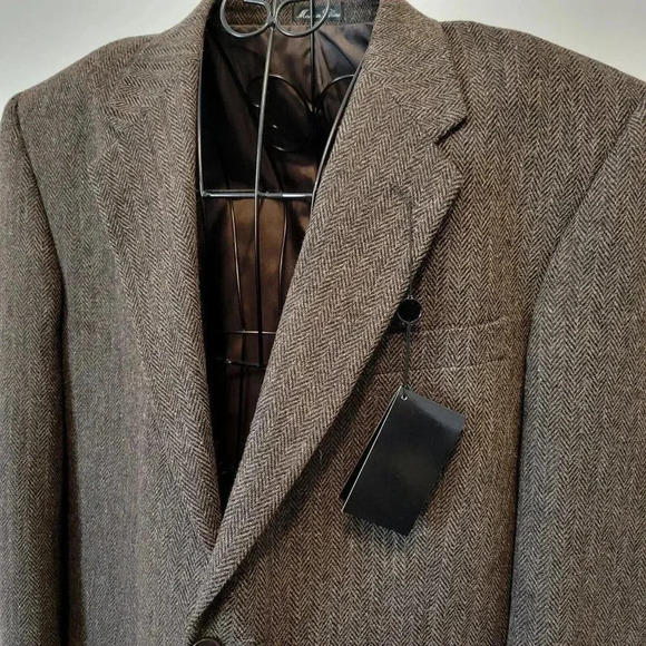 Monsieur Adolfo Blazer 44L NWT Men's Brown Herringbone 100% Wool 2-Button - Picture 2 of 4